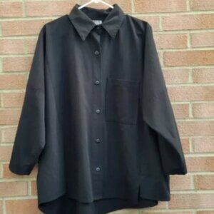 Planet By Lauren G Asymmetric Button Down Shirt Oversized One size Black